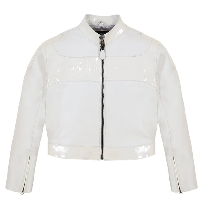 Cropped Patent Leather Moto Jacket - Front