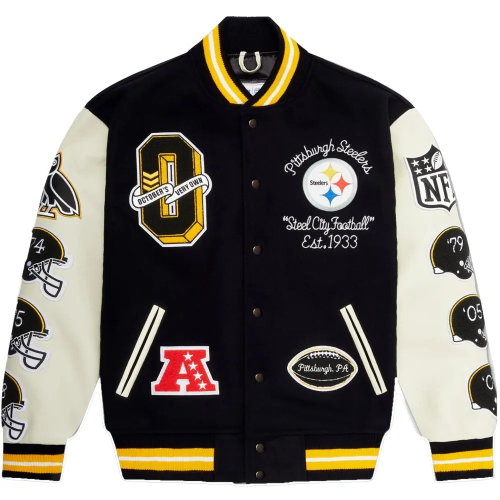 Pittsburgh Steelers OVO Wool & Leather Varsity Jacket Pittsburgh Steelers OVO Wool & Leather Varsity Jacket - Image 1