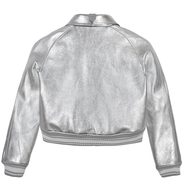 Shine Bright Limited Edition Cropped Metallic Icon Silver Jacket - Back