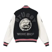 Stussy x Denim Tears X Our Legacy TTL Black & Off White Varsity Jacket - Image 2
