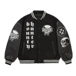 Supreme Bounty Hunter Black Wool & Leather Varsity Jacket - Front