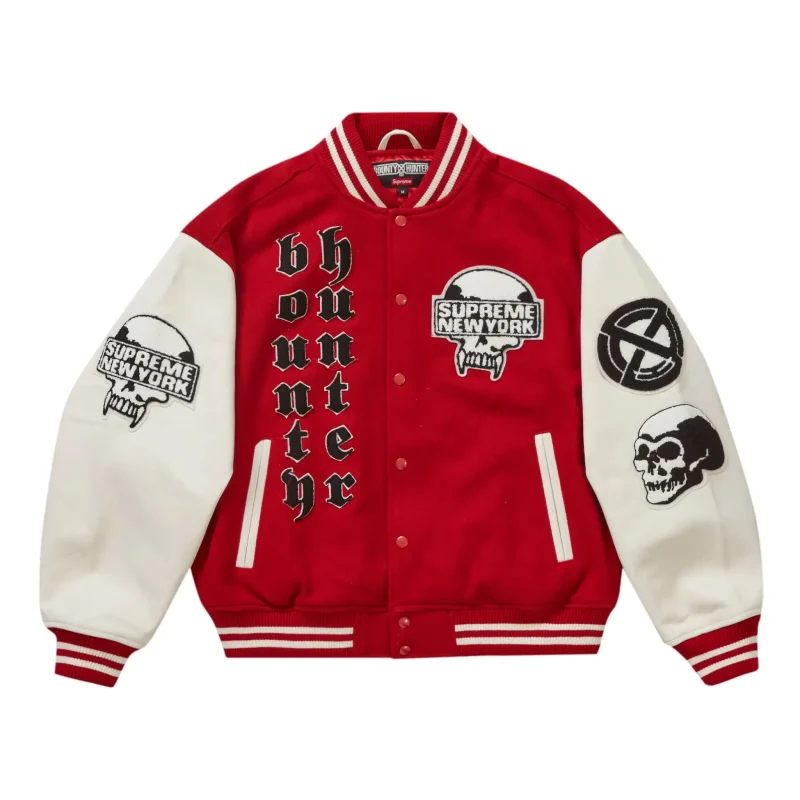 Supreme Bounty Hunter Red Wool & Leather Varsity Jacket - Front