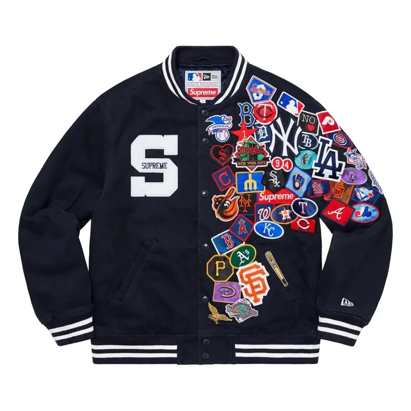 Supreme New Era MLB Black Varsity Jacket - Front