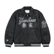 Supreme New York Yankees Kanji Black Leather Jacket - Front
