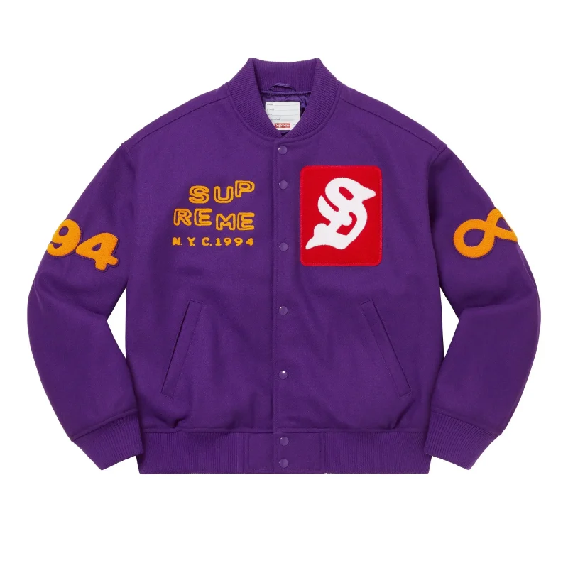 Supreme Tourist Wool Purple Varsity Jacket - Front