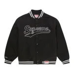 Supreme X Mitchell & Ness Doughboy Twill Black Varsity Jacket - Front