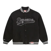 Supreme X Mitchell & Ness Doughboy Twill Black Varsity Jacket - Front