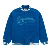 Supreme X Mitchell & Ness Doughboy Twill Blue Varsity Jacket - Front