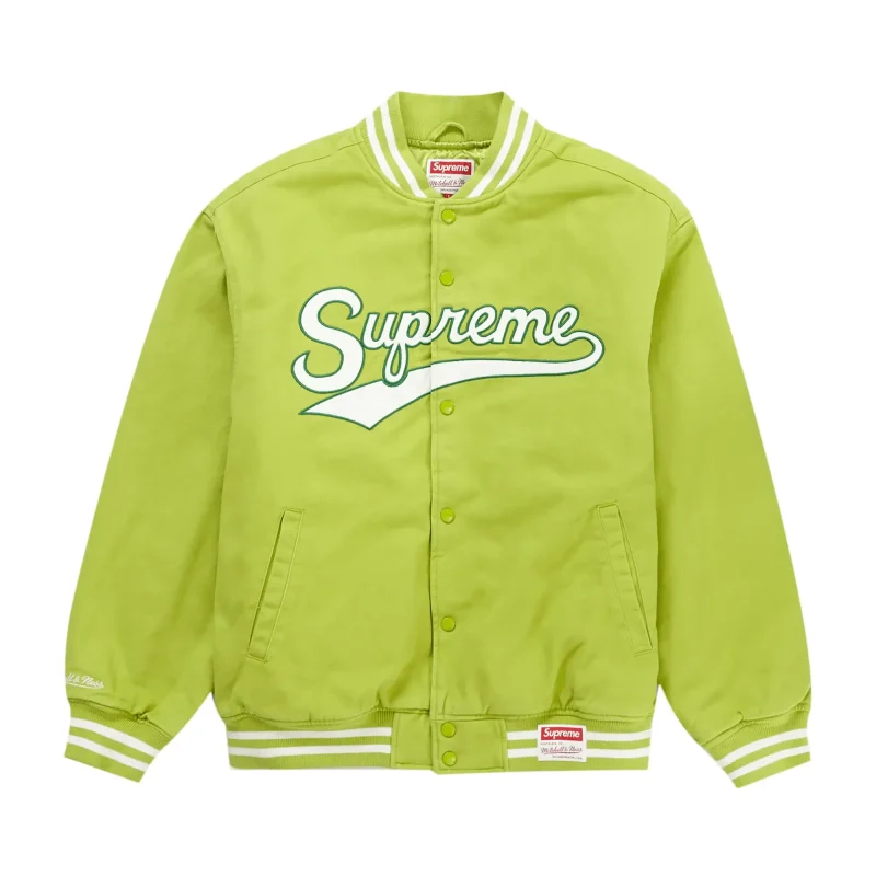 Supreme X Mitchell & Ness Doughboy Twill Light Green Varsity Jacket - Front