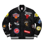 Supreme X Nike NBA Teams Warm-Up Black Varsity Jacket - Front