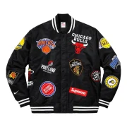 Supreme X Nike NBA Teams Warm-Up Black Varsity Jacket - Front