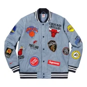 Supreme x Nike NBA Team-Inspired Blue Varsity Warm-Up Jacket - Front