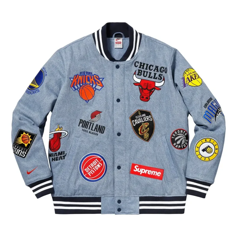 Supreme x Nike NBA Team-Inspired Blue Varsity Warm-Up Jacket - Front