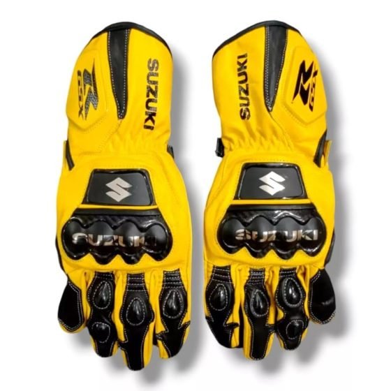 Suzuki GSXR Motorcycle Racing Leather Gloves - Genuine Leather Protection