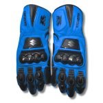 Suzuki GSXR Motorcycle Racing Leather Gloves with Carbon Fibre Knuckles