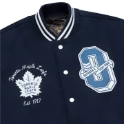 Toronto Maple Leafs OVO x NHL Blue Full-Snap Varsity Jacket - Image 3