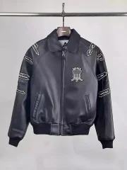 Trapstar x Avirex Men's Black Icon London Genuine Lambskin Leather Bomber Jacket - Front