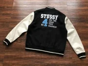 Vintage Stussy Big 4 Wool Black Leather Jacket - Image 2