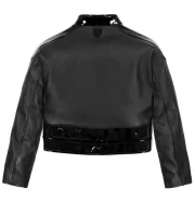 Women's Avirex Black Patent Cropped Leather Biker Jacket - Back
