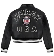 Women's Avirex Simple Jet Black Cropped Leather Jacket - Back