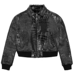 Women's Cropped Crocodile Leather Jacket - Front