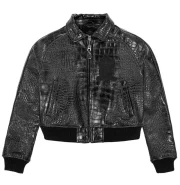 Women's Cropped Crocodile Leather Jacket - Front