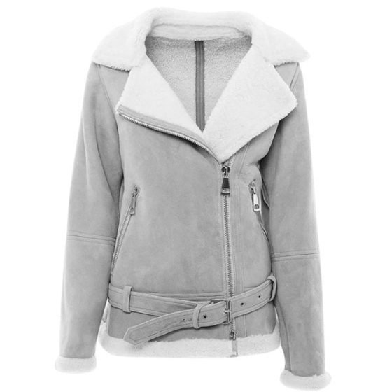 Women's Grey Suede Shearling Jacket