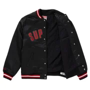 Supreme X Mitchell & Ness Satin Black Varsity Jacket -