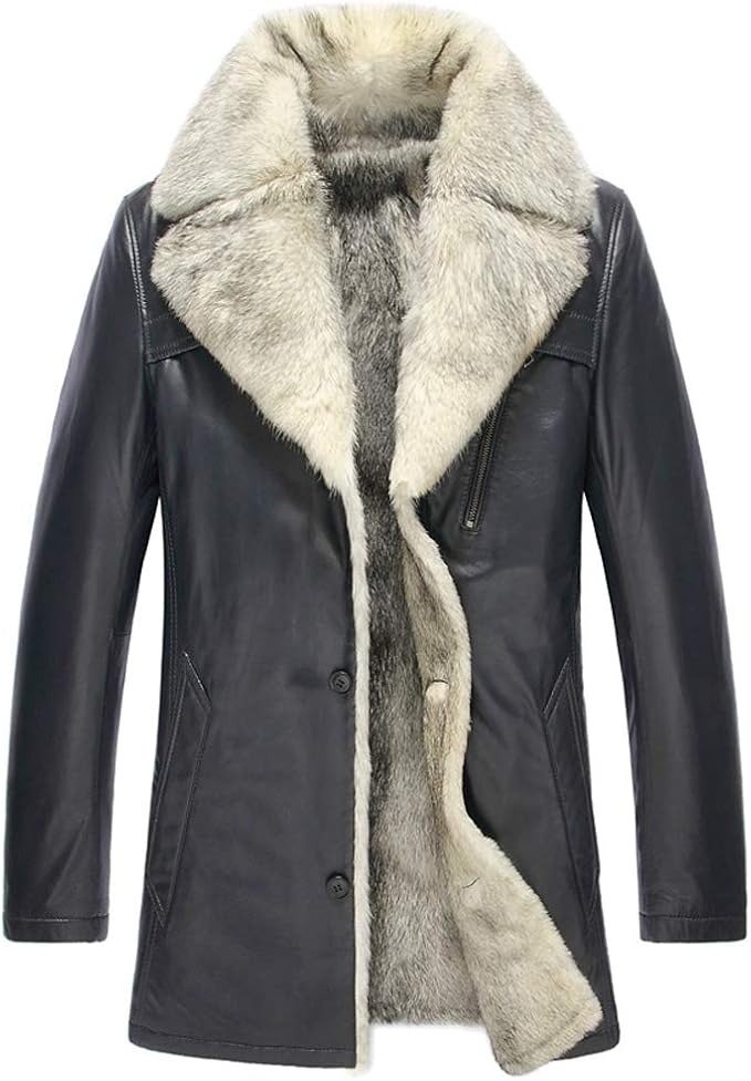 black sheepskin Brown Sheepskin Long Coat Faux - Image 3