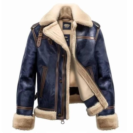 B3 Men's Bomber Jacket Real Sheepskin Aviator Shearling Leather