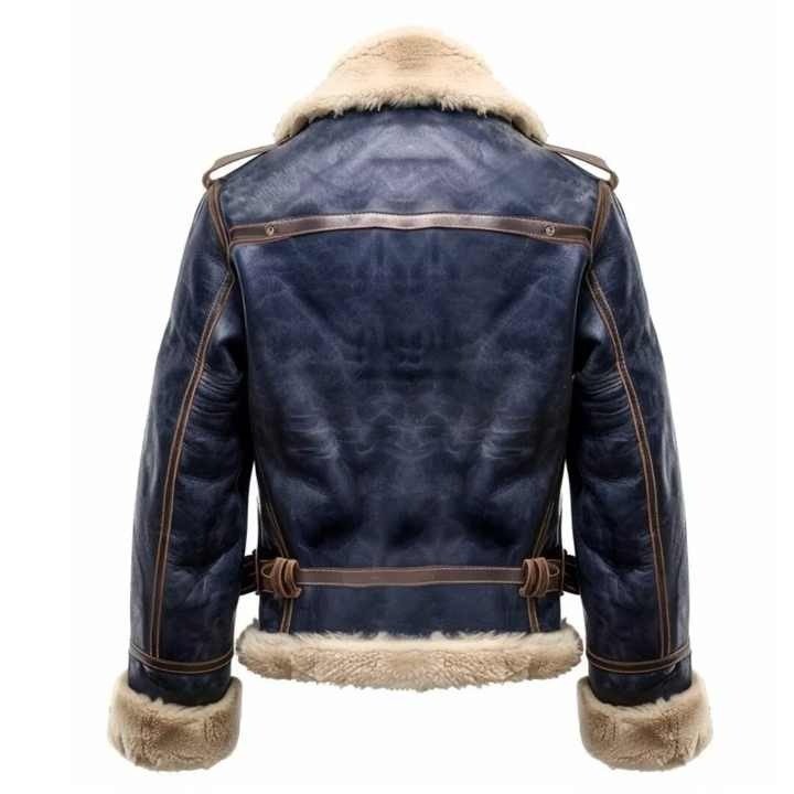 B3 Men's Bomber Jacket Real Sheepskin Aviator Shearling Leather Genuine Down Woven Fabric Breathable ODM Winter Style Biker d B3 Men's Bomber Jacket Real Sheepskin Aviator Shearling Leather - Image 3