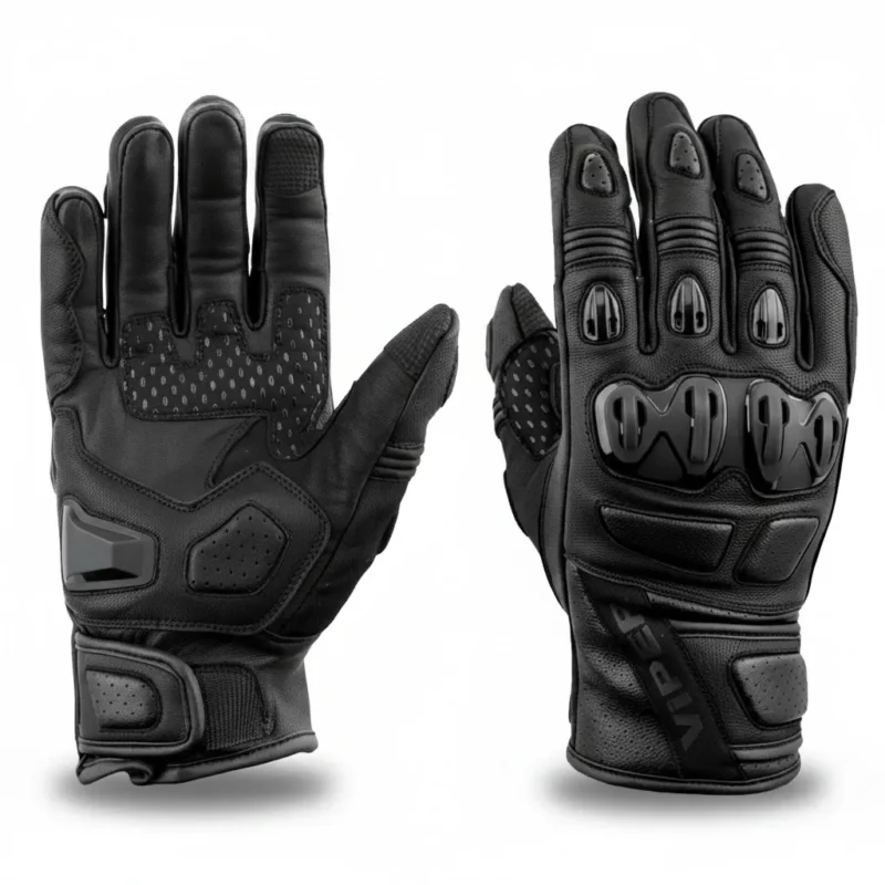 Premium Leather CE Motorcycle Gloves with Short Cuff