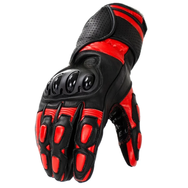 Red Leather Motorcycle Riding Gloves for Men & Women
