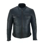 Black Viper men's motorcycle leather black jacket with zip pockets and quilted sleeves
