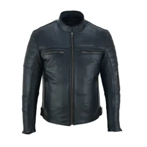 Black Viper men's motorcycle leather black jacket with zip pockets and quilted sleeves